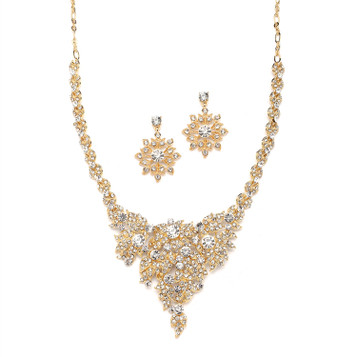 Mariell Bridals Crystal & Gold Statement Necklace Set 4184S-G