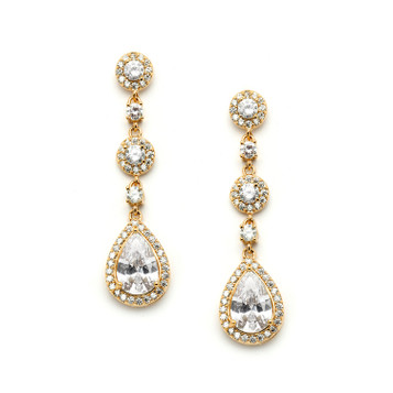 Mariell Pear-shaped Gold Wedding Earrings with Micro-Pave CZ 4505E-G