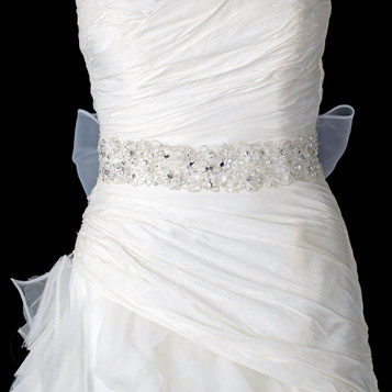 Ivory Sheer Organza Embroidered Ribbon Beaded Belt/Headband 260