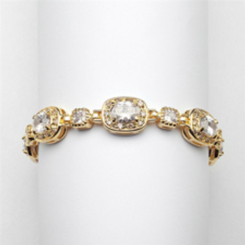 Exclusive 6 1/2" Designer CZ Bridal or Special Occasion Bracelet with 14K Gold Plating-4130B-G-6