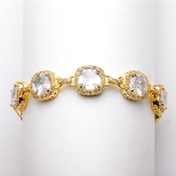 Plus Size 8" Magnificent Cushion Cut CZ Gold Bridal Bracelet-4069B-G-8