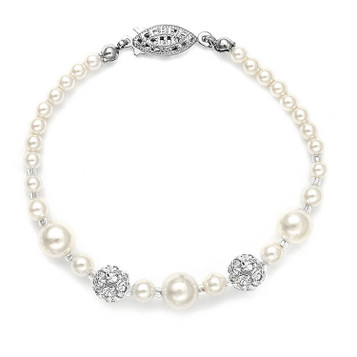 Mariells Best Selling Bridal Bracelet with Pearls & Rhinestone Fireballs 1125B
