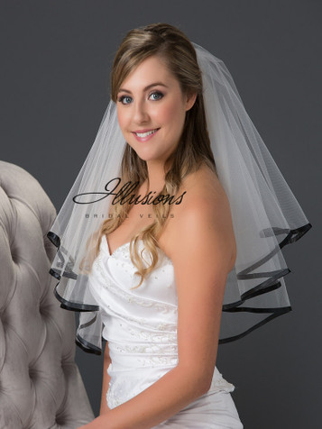 Two Layer Wedding Veils with Rounded Satin Cord Edge - Sandsational Sparkle