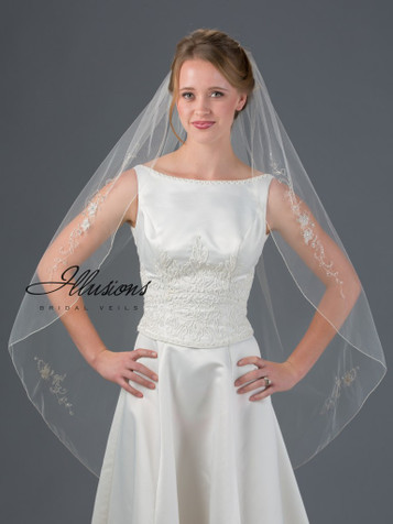 Illusions Bridal Veils Style V-7057 - Silver appliques and floral and rhinestone accents
