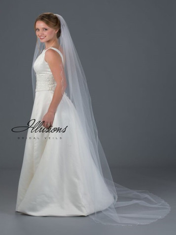 Illusions Bridal Veils Style V-7054 - 90" Silver bugle beads with rhinestone and crystal accents
