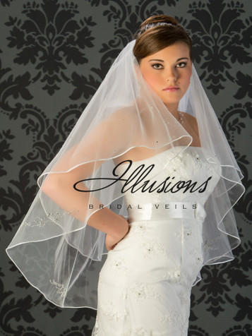 Illusions Bridal Veils Style V-7019 - 2 Tier rattail edge with rhinestone appliques