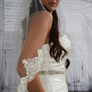 Ansonia Bridal Veil Style 743S - 38" inches -  Fingertip Lace Edge Veil