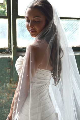 Elena Designs Wedding Veil Style E1169S - Beaded Embroidered edge veil with pearls - 40" X 60″