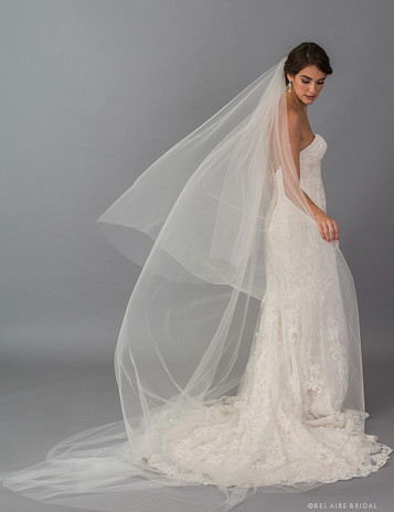 Twigs & Honey Bridal Cathedral Veil with Organza Trim - Organza Edge Veil with Blusher, Chapel Length - Style #2360 Chapel (90)