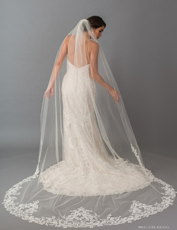 Bel Aire Bridal Veils V7240- One Tier Fingertip Veil with Beaded Venise Lace