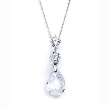 Mariells CZ Bridal or Bridesmaids Necklace Pendant with Austrian Crystal Drop 4078N-CR