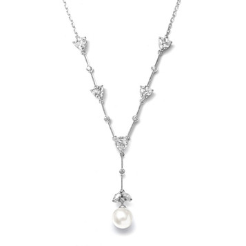 Mariells CZ Trillions "Y" Necklace with Pearl N080-I-S