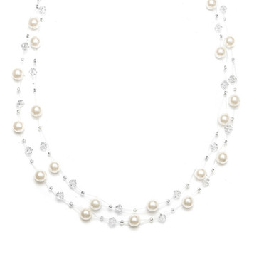 Mariells 2-Row Pearl & Crystal Bridal Illusion Necklace 235N