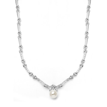 Mariells Sleek Designer Pearl & Cubic Zirconia Wedding Necklace 3827N