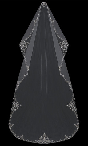 En Vogue Bridal Style V704C-M - English tulle mantilla cut veil with embroidered and beaded edge - Cathedral