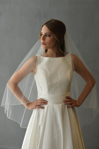 Erica Koesler Wedding Veil 897-45 - Lochrosen Rhinestones, Pearl, Silver Thread