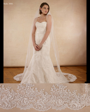 The Moira – Antique Lace Trimmed Cathedral Bridal Veil – Broke