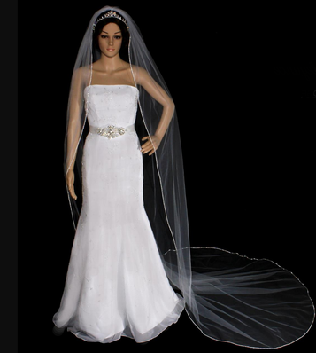 One tier rhinestone edge cathedral veil Clearance