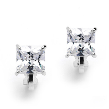 Mariell Clip-On Earrings with 2 Carat 8mm Princess Cut CZ Solitaire 4549EC-S