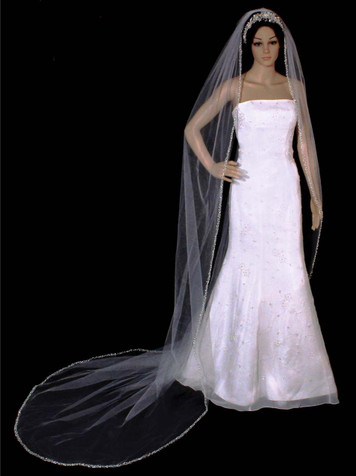Noelle & Ava Collection -  108 Inches - Stunning Veil Of Double Twisting Line With Rhinestones, Beads, Pearls And Sequins - Cathedral
