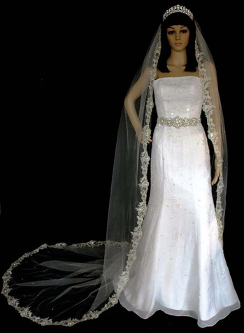 Noelle & Ava Collection -  108 Inches - Pewter Thread Floral And Leaves Cathedral With Metallic Silver Wire Outline Embroidery With Rhinestone Accents.