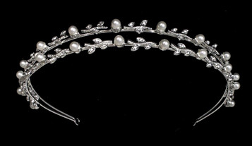 Noelle & Ava - Pearl Adorned Laurel Head Band With Vine And Rhinestone Encrusted Leaves
