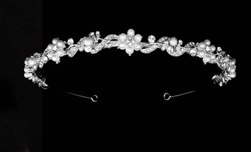 Noelle & Ava - Peerless Head Band Of Rhinestone Encrusted Waves And Pearls Flowers, With Fresh Water Pearl & RS Accents