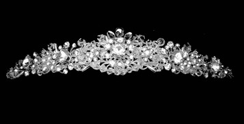 Noelle & Ava - 1-1/4"H - Enchanting Tiara Of Rhinestone Flowers Nested In Hand-Twisted Crystal Corrals, With Bugle Tube & Seed Loop Accents