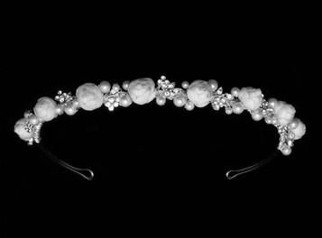 Noelle & Ava - 1/2"H - Romantic Floral Head Band With Hand-Wired Rose Blooms, Tiny Rhinestone Flowers, Encrusted Leaves And Pearl Floats