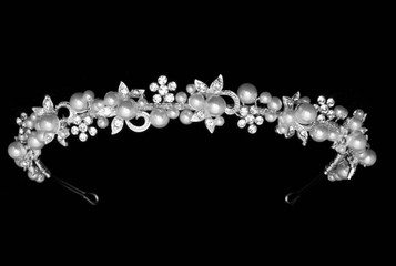 Noelle & Ava - Dreamy Hand-Wired Pearly Head Band With Twinkling Rhinestone Flowers, Encrusted