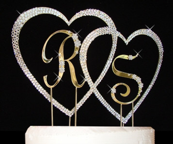 French Flower ~ Small Letters Large Covered Heart Wedding Cake Topper Set