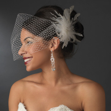 Bridal Birdcage veil, Blusher Veil.White-vory-birdcage veil