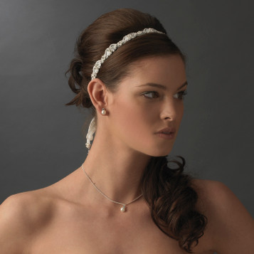 Elegant  Bridal Ribbon Headband 6469 (White or Ivory Pearl)