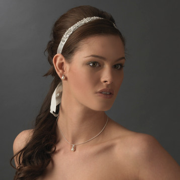 Vintage Ribbon Bridal Headband with Rhinestone Accents HP 8362