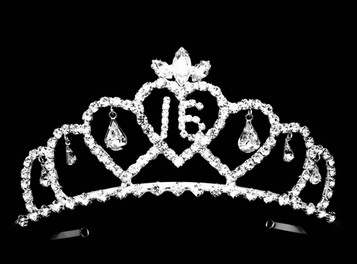 Noelle & Ava - Rhinestone Heart Array With Marquise Crown Jewel And Dangling Pear Cut Rhinestones