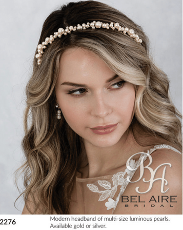 Bel Aire Bridal 2276 Gold Pearl Headband - Quick Ship (2276 - Quick Ship)