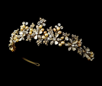 Gold Champagne Rum Bridal Pearl Wedding Tiara HP 5483