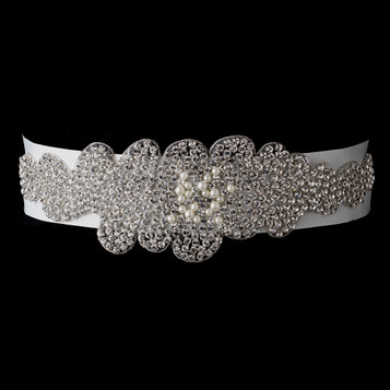 Pearl & Rhinestone Glitz Wedding Bridal Sash Belt 289