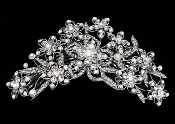 Noelle & Ava - Trendy Headpiece Or Side Piece With Dimensional Flower Design With 3 Combs On 3 Loosely Connected Sections. AB Stones