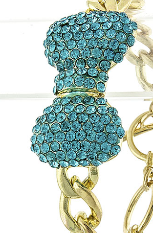 Ginger Bow Rhinestone Bracelet - Gold/Turquoise