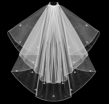 Noelle & Ava Collection - Marquise Cut Rhinestone Flowers And Single Rhinestones Scattered On Hemmed Edge Veil
