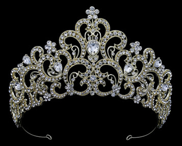 DS Bridal Gold High Crystal Tiara T56144 - Quick Ship Gold 