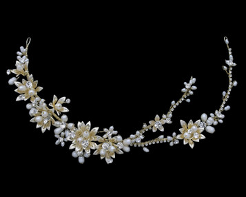 Bella Mera Studio Tiara - Rhinestone & Pearl - 1” H - Ivory/Silver