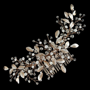 Bella Mera Studio Rose Gold Hair Comb: Rhinestone & Crystal (6.5”L)

