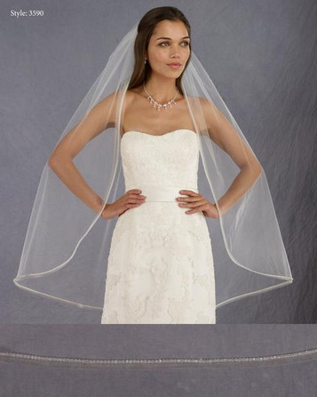 Twigs & Honey Bridal Cathedral Veil with Organza Trim - Organza Edge Veil with Blusher, Chapel Length - Style #2360 Chapel (90)