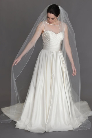 Erica Koesler Wedding Veil  914-100 - (100" inches long) - Silky sequins, silver matte pearls, and shiny beads