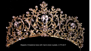 Noelle & Ava - 2.75"X8"- Rose Gold Majestic Rhinestone Tiara With Hand Wired Crystals 