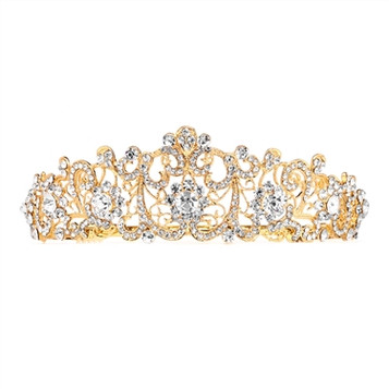Gold Wedding or Prom Gold Tiara with Clear Crystals 4187T-G