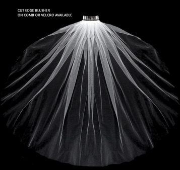 Cut Raw Edge Wedding Veil Blusher on Comb or Velcro - 30x72