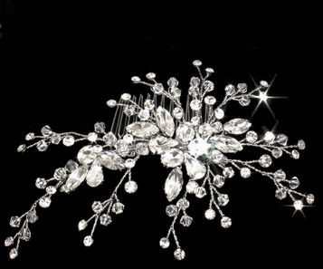 Noelle & Ava Handwired crystal and rhinestone twigs with large marquise. Silver